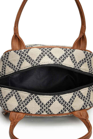 Geomat Beige, Black And Tan Lattice Cotton Jacquard Hand Bag