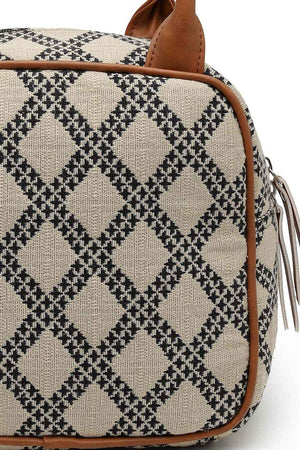 Geomat Beige, Black And Tan Lattice Cotton Jacquard Hand Bag