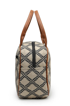 Geomat Beige, Black And Tan Lattice Cotton Jacquard Hand Bag