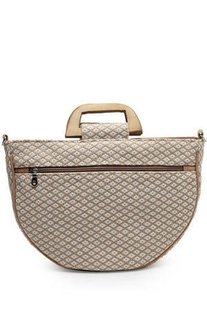 Boho Camel Brown And Gold Ethnic Embellished Cotton Jacquard Hand Bag