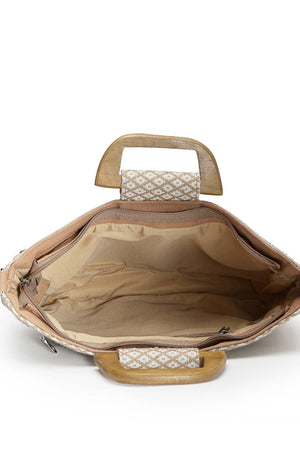 Boho Camel Brown And Gold Ethnic Embellished Cotton Jacquard Hand Bag