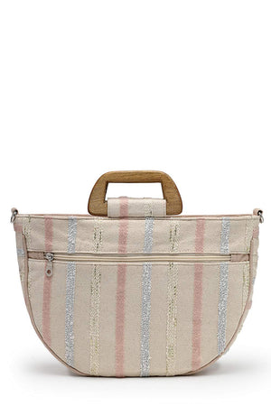 Off White Embellished Cotton Hand Bag