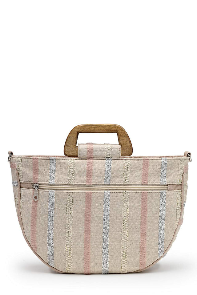 Off White Embellished Cotton Hand Bag