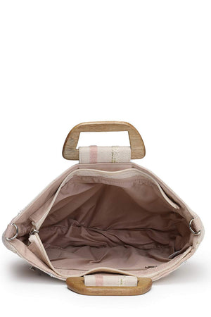 Off White Embellished Cotton Hand Bag