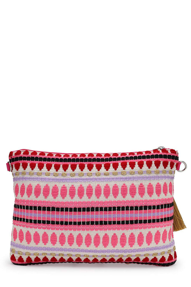 Pink Embellished Cotton Sling Bag