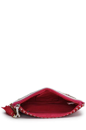 Pink Embellished Cotton Sling Bag
