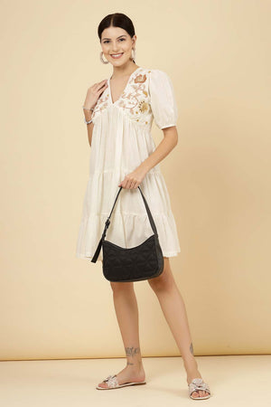 Black Geometric Quilted Polyester Shoulder Bag