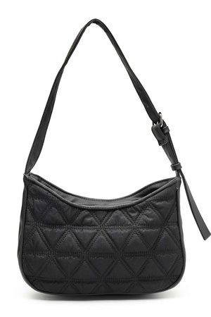 Black Geometric Quilted Polyester Shoulder Bag