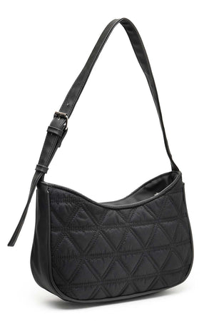 Black Geometric Quilted Polyester Shoulder Bag