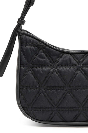 Black Geometric Quilted Polyester Shoulder Bag