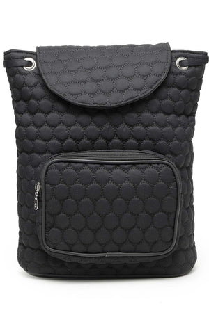 Black Geometric Quilted Polyester Backpack Bag