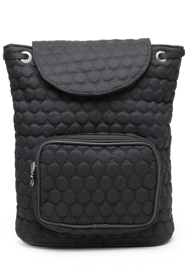 Black Geometric Quilted Polyester Backpack Bag