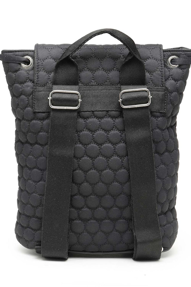 Black Geometric Quilted Polyester Backpack Bag