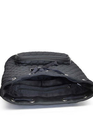 Black Geometric Quilted Polyester Backpack Bag