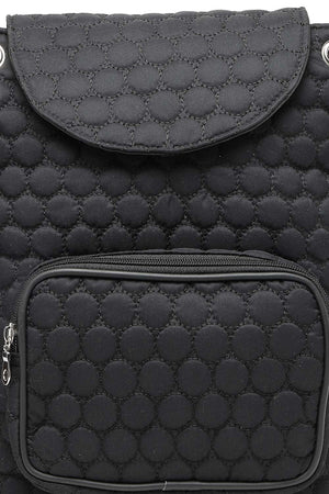 Black Geometric Quilted Polyester Backpack Bag