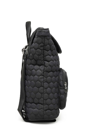 Black Geometric Quilted Polyester Backpack Bag