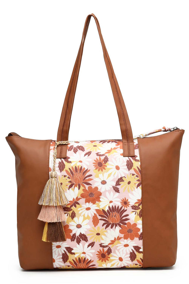 Brown Abstract Print Polycotton Tote Bag