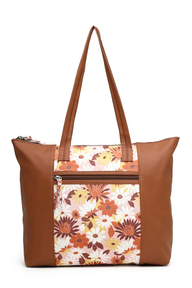 Brown Abstract Print Polycotton Tote Bag