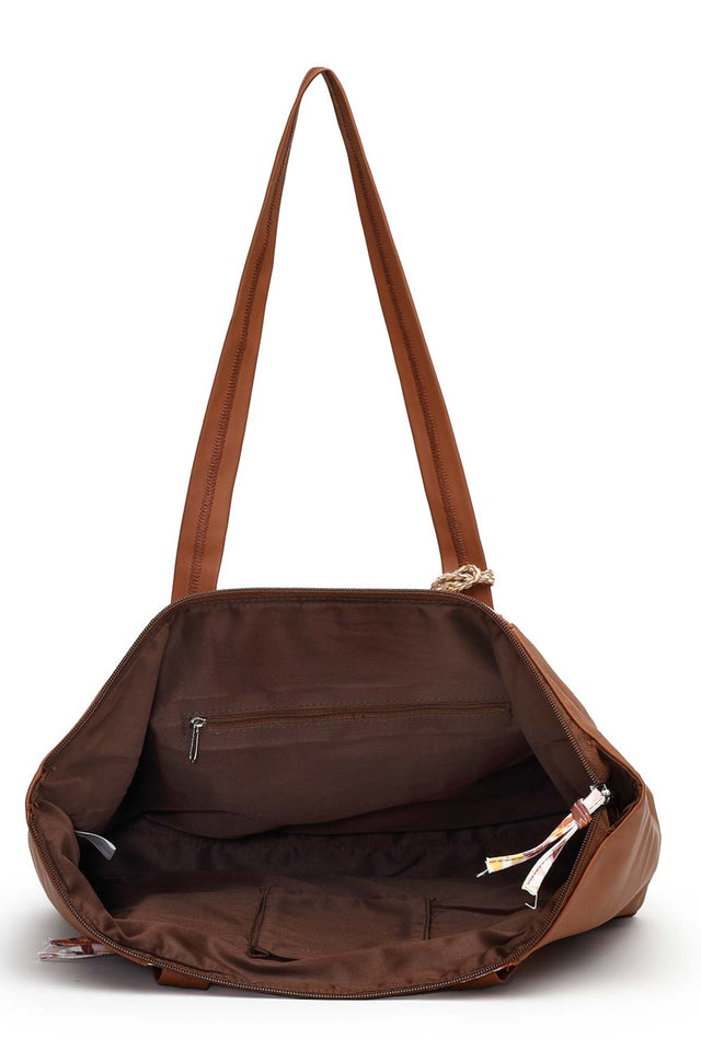 Brown Abstract Print Polycotton Tote Bag