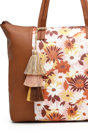 Brown Abstract Print Polycotton Tote Bag