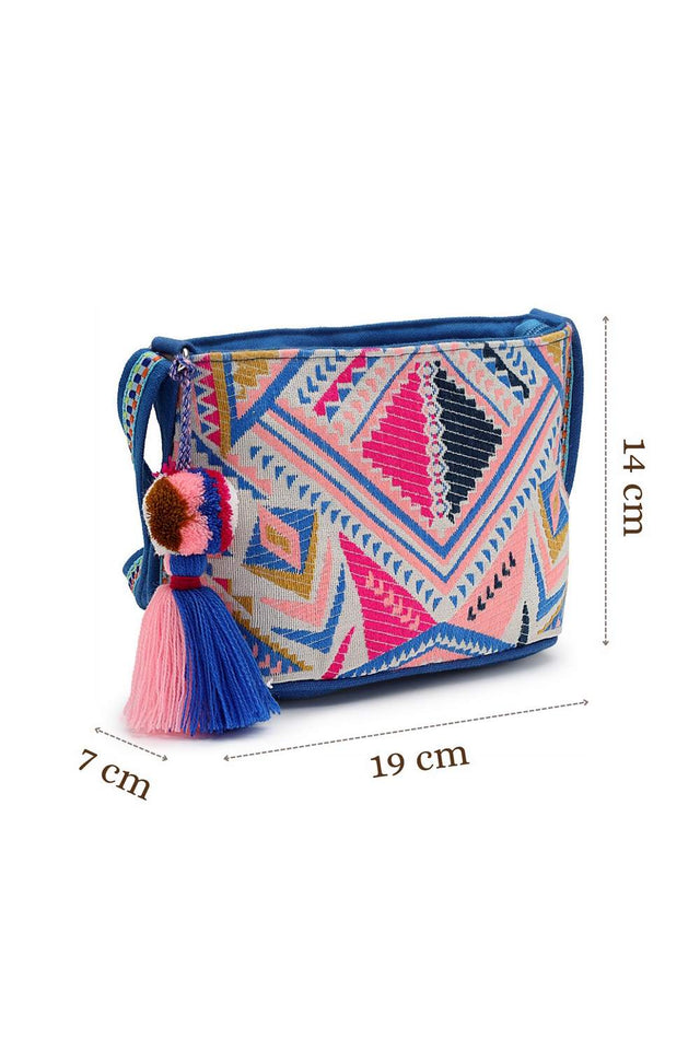 Blue Jacquard Cotton Sling Bag