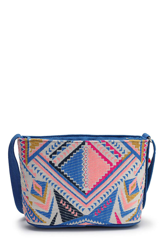 Blue Jacquard Cotton Sling Bag