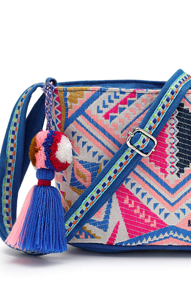 Blue Jacquard Cotton Sling Bag