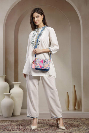 Blue Jacquard Cotton Sling Bag