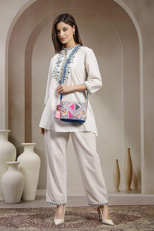 Blue Jacquard Cotton Sling Bag