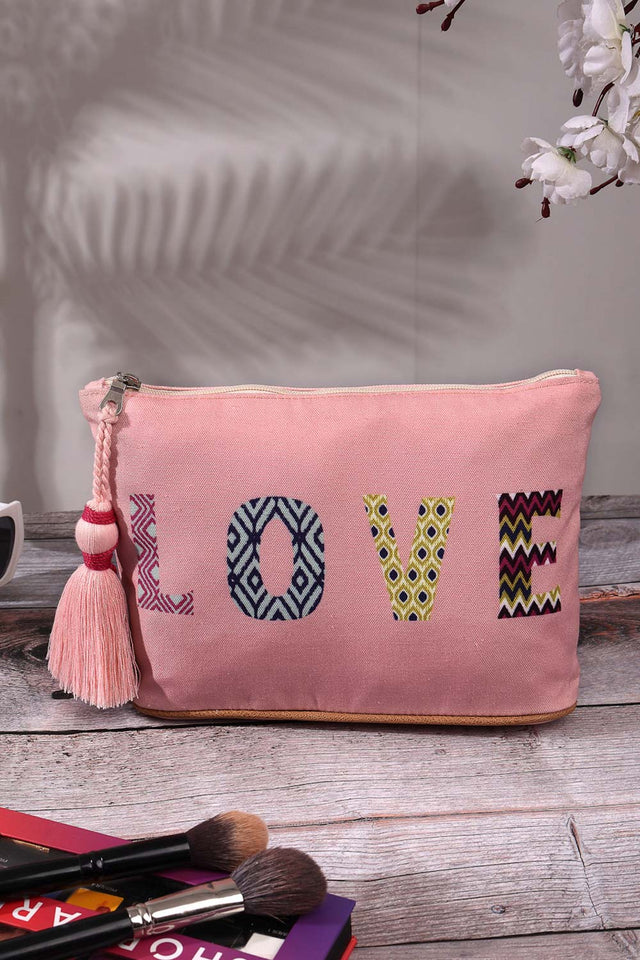 Pink Printed Cotton Canvas Hand Bag
