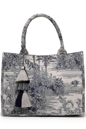 Beige Jacquard Cotton Hand Bag