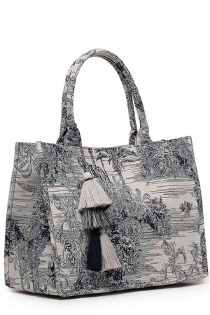 Beige Jacquard Cotton Hand Bag