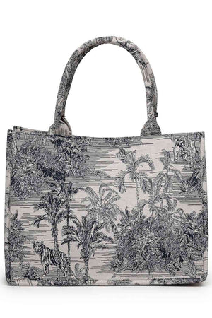 Beige Jacquard Cotton Hand Bag