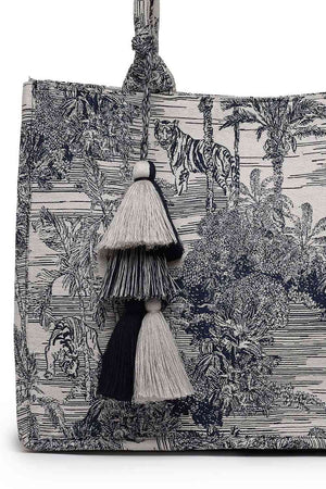 Beige Jacquard Cotton Hand Bag