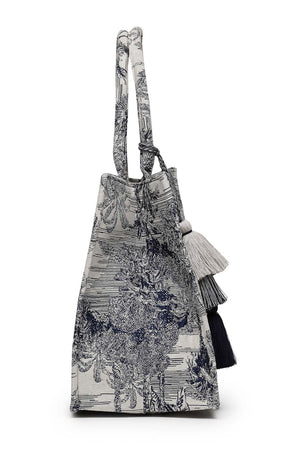 Beige Jacquard Cotton Hand Bag