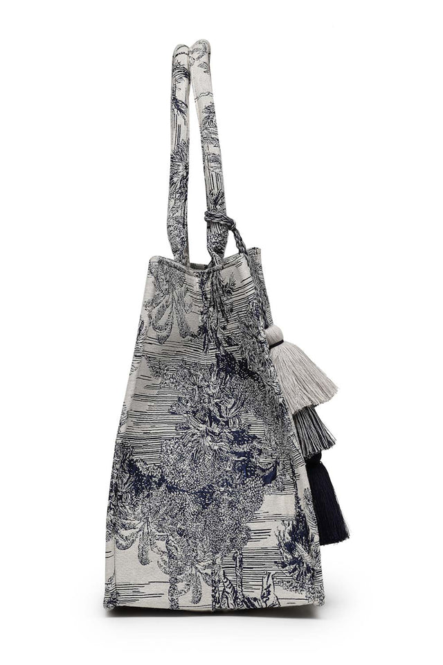 Beige Jacquard Cotton Hand Bag