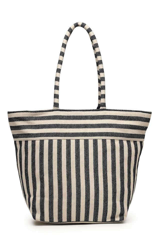 White Stripe Jacquard Cotton Tote Bag