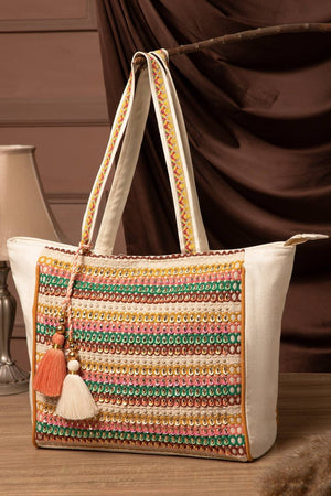 Multi Color Sequined Canvas Tote Bag