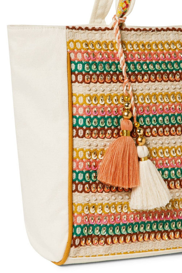 Multi Color Sequined Canvas Tote Bag