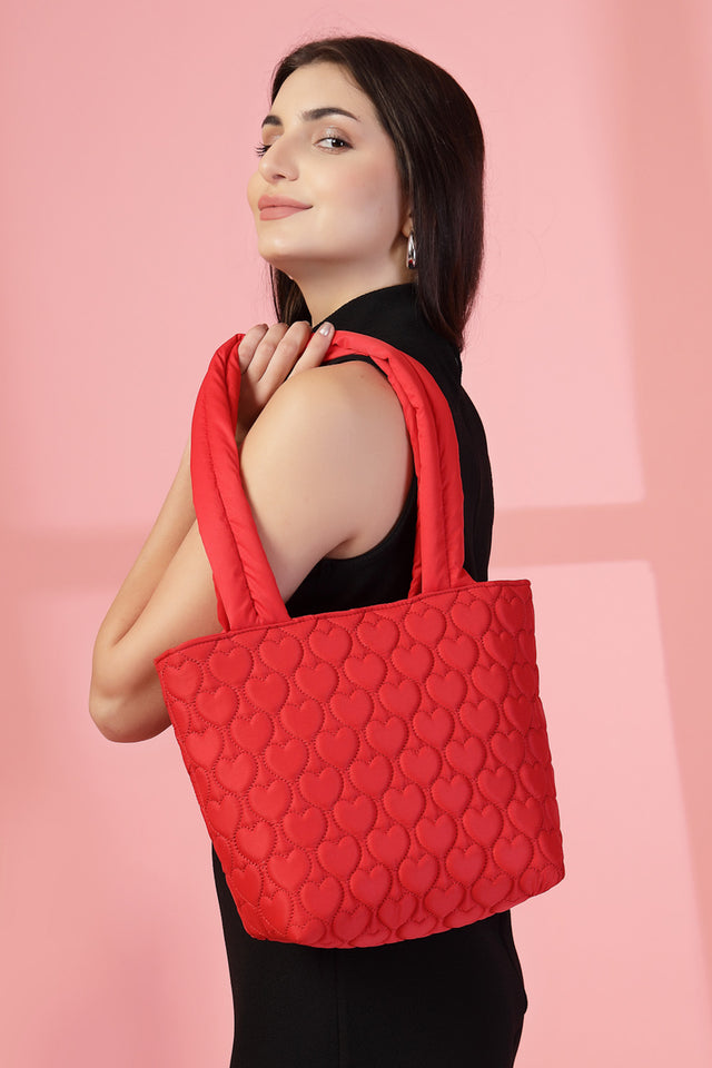 Red Heart Quilted Polyester Hand Bag