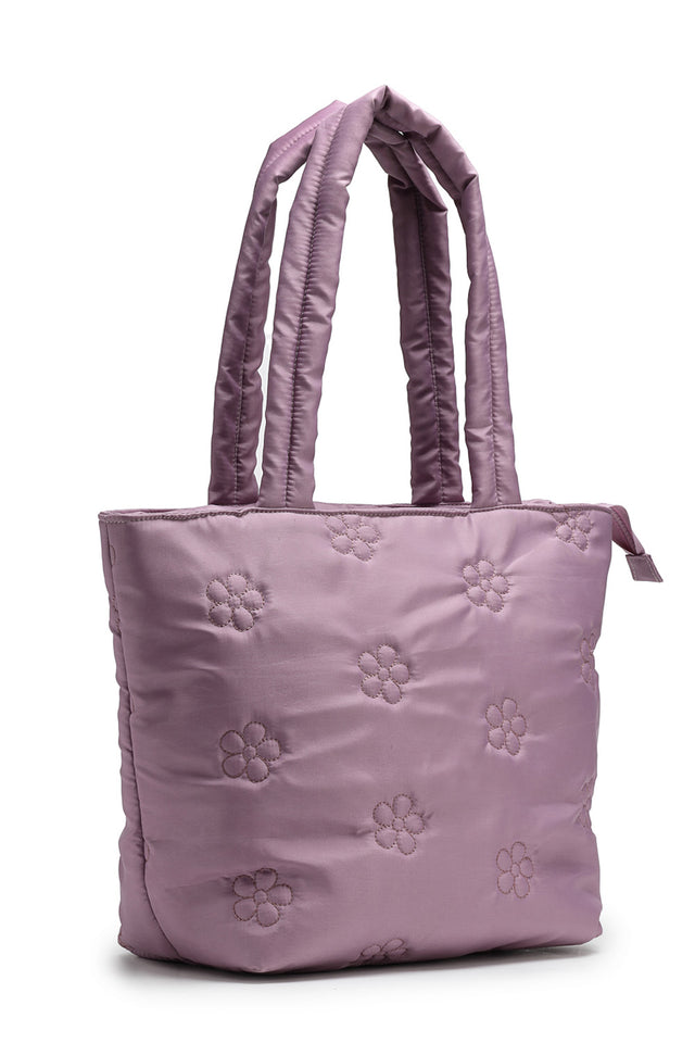 Violet Floral Quilted Polyester Hand Bag