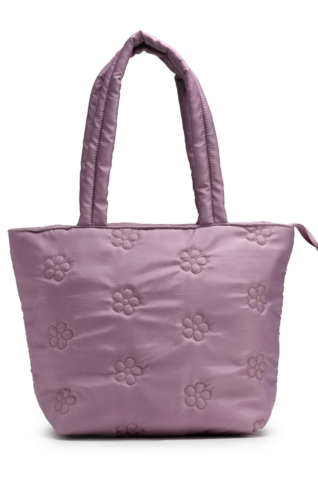 Violet Floral Quilted Polyester Hand Bag