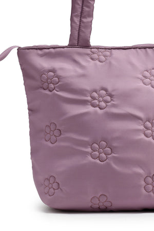 Violet Floral Quilted Polyester Hand Bag