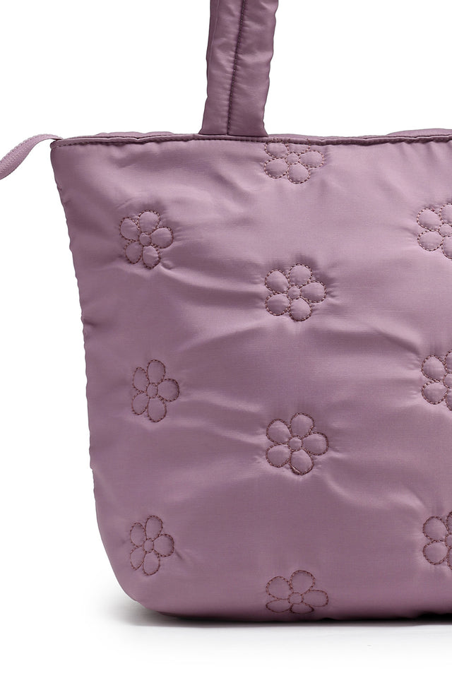 Violet Floral Quilted Polyester Hand Bag