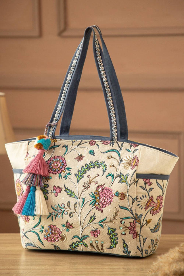Multi Color Embroidered Canvas Tote Bag