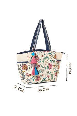 Multi Color Embroidered Canvas Tote Bag