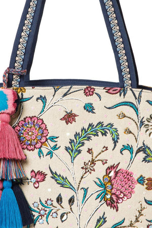 Multi Color Embroidered Canvas Tote Bag