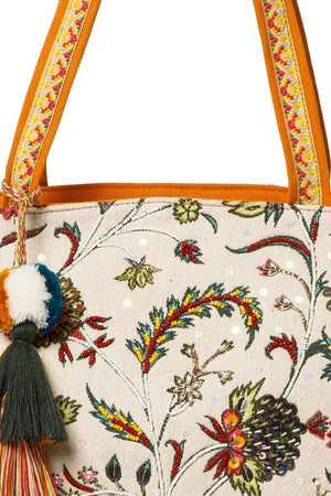 Multi Color Embroidered Canvas Tote Bag