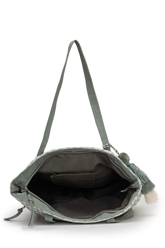 Off White Geometric Jacquard Tote Bag