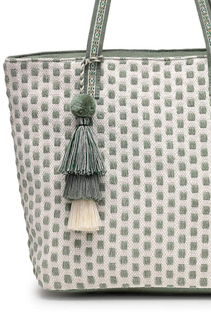 Off White Geometric Jacquard Tote Bag